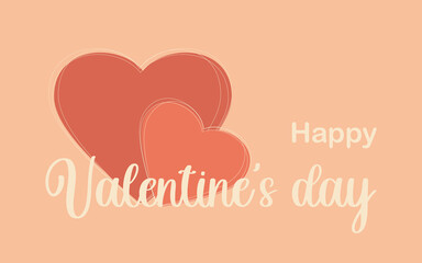 Happy Valentine's Day. Greeting horizontal romantic card with hearts on a pink pastel background. 
