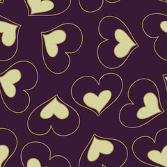 Golden heart shapes seamless pattern over dark background