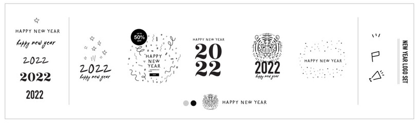 Happy New Year 2022 - logo template bundle. Set of 5 New Year design. Design template for social networks, media, greeting card, email, vertical banner. Branding campaign. Vector illustration  