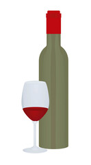 Blank wine bottle with glass. vector illustration