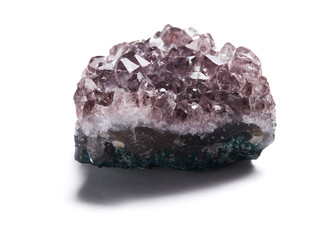 Natural Amethyst Cluster isolated on white background. Esoteric magical concept.