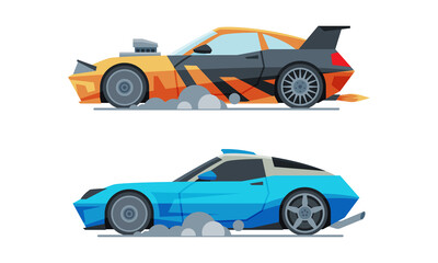 Obraz na płótnie Canvas Automobile or Car Participating in Drag or Motor Racing Vector Set