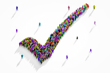 Crowds of People in Success Shape. Goal or Achievement concept. 3D Illustration