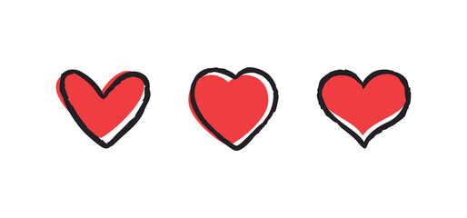 Heart doodle collection. Hand drawn hearts, sketched romance love illustration symbol.