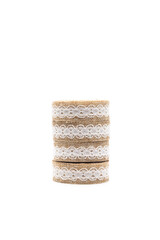 Isolated photos of decorative jute ribbon with lace
