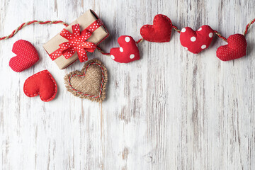 Flat lay cute composition with fabric heart