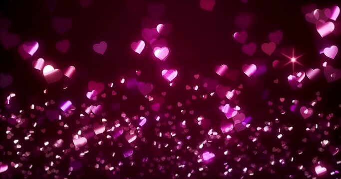 Abstract shiny hearts shapes animation background
