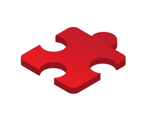 Piece of the puzzle. Red puzzle, 3d clipart isolated on a white background.