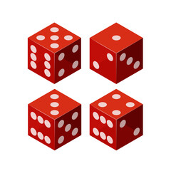 Red glass dice. Isometric dice. Vector 3d clipart isolated on white background.