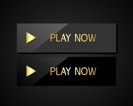 Two black buttons with a golden inscription Play now. VIP luxury button Play. Vector illustration.