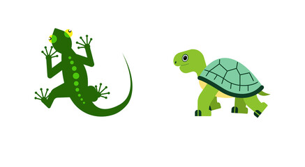 Lizard and tirtle vector flat icon.