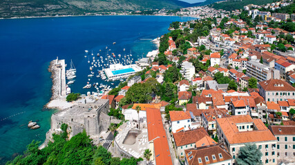 Herceg Novi, Montenegro. Detailed panoramic shot. Beautiful top view on the town