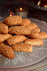 Reginelle or Regina biscuits. Sicilian traditional biscuits  covered with sesame seeds.
