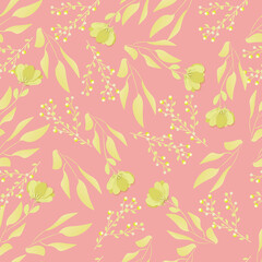 Pattern of yellow flowers on a pink background