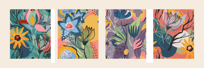 Set of abstract vector floral seamless patterns.