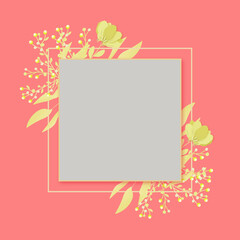floral yellow frame on pink background
