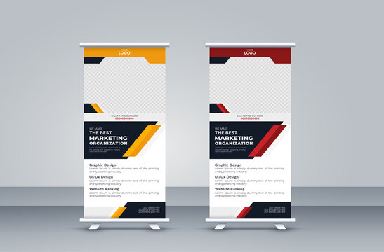 Business Roll Up Set. Standee Design. Banner Template, Abstract Geometric Triangle vector Brochures, flyer, j-flag, x-stand, x-banner, exhibition display
