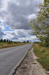 Countryside, paved road. Automobile road, panoramic view.