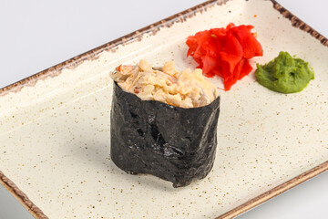Japanese sushi gunkan with prawn