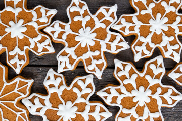 Gingerbread cookies in the form of snowflakes