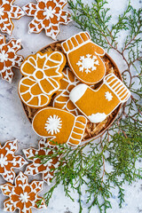 Gingerbread cookies in the form of snowflakes