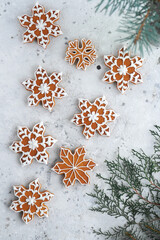 Gingerbread cookies in the form of snowflakes