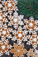 Gingerbread cookies in the form of snowflakes