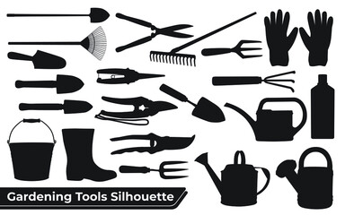 Garden tools Silhouette black and white silhouette vector