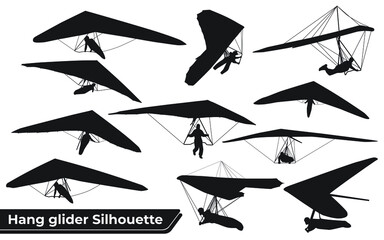 Black Silhouettes Hang Glider or Parachute skydiving - obrazy, fototapety, plakaty