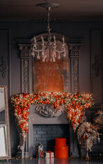 fireplace with christmas decorations