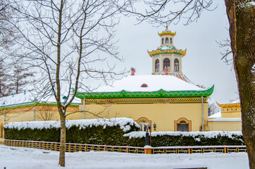 Chinese village in winter Alexander park, Tsarskoe Selo (Pushkin), Saint Petersburg, Russia