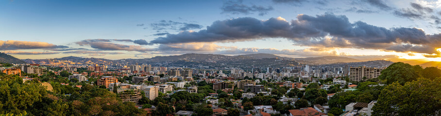 Fototapeta na wymiar Panoramic view of Caracas City at sunset from Cota Mil. Venezuela