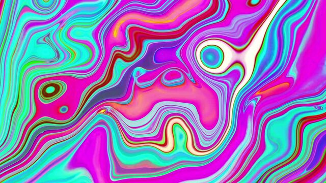 Psychedelic animation in abstract style on colorful background. Abstract fluid liquid surface lilac blue background. High quality FullHD footage