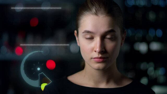 Face medical scanner holograms displaying analyse personal health process 