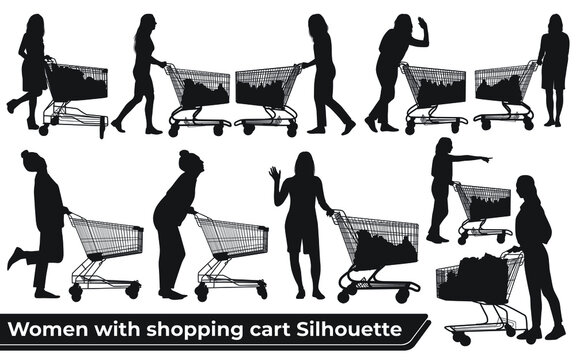 woman pushing shopping cart silhouette