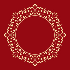 Decorative frame Elegant vector element for design in Eastern style, place for text. Floral golden and red border. Lace illustration for invitations and greeting cards