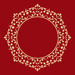 Decorative frame Elegant vector element for design in Eastern style, place for text. Floral golden and red border. Lace illustration for invitations and greeting cards