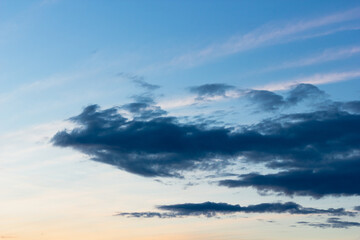 Sunset or sunrise. Blue sky with clouds.