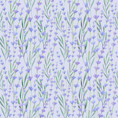 Lavender watercolor seamless pattern. Purple wildflowers digital paper. 