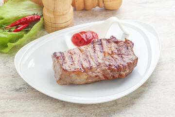Grilled rib-eye steak beef meat