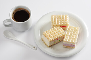 Obraz na płótnie Canvas Waffles with marshmallow and coffee
