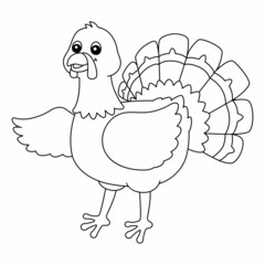 Turkey Coloring Page Isolated for Kids