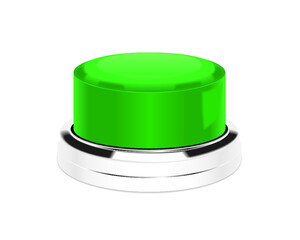 Green push button isolated on a white background. 3d illustration