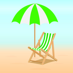 Summer. Green Recliners and Beach umbrella. Illustration