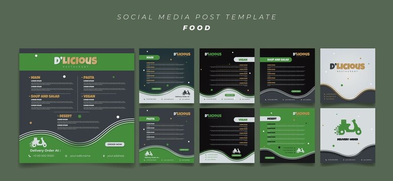 Square Social Media Post Template In Black And Green Design. Black And Green Story Template Design.