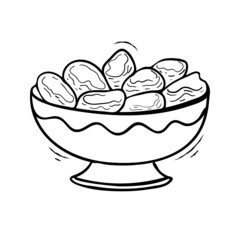 A bowl of dates with hand drawn sketching vector illustration