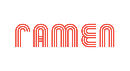 Ramen lettering logo in thin line style. Custom type ramen logo. Asian noodles letters. Japanese soup icon for cafe, food delivery, store, menu collection