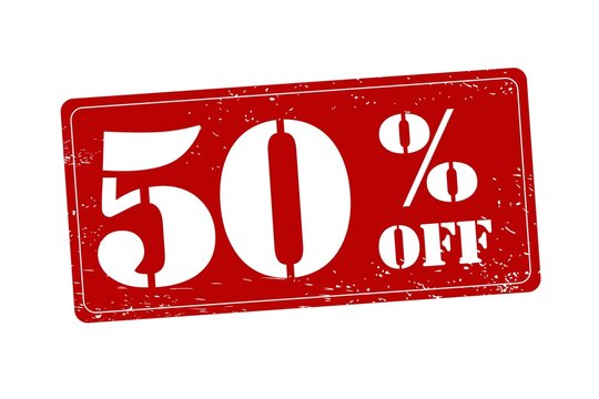 50 percent off discount red stamp