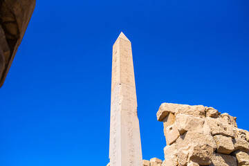  EGYPT - KARNAK TEMPLE - Large sculptures of pharaohs inside beautiful Egyptian landmark with...