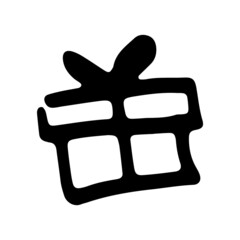 Gift box hand drawn doodle element in black isolated over white. Vector illustration